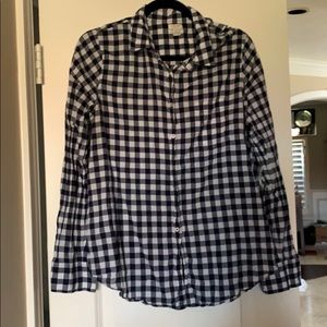 Navy blue and white checkered J.Crew button-down